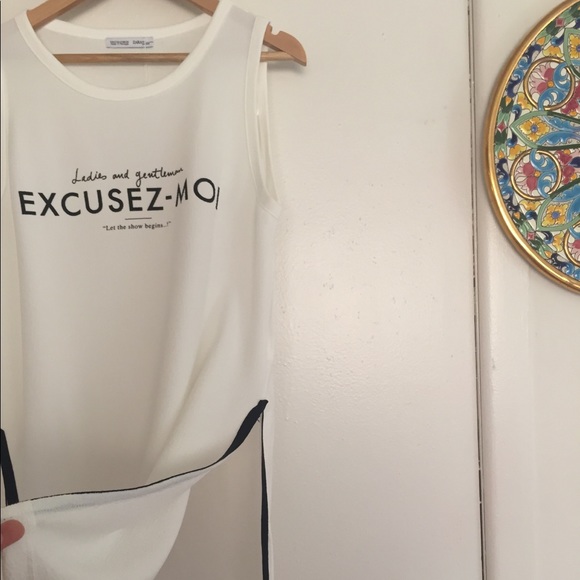 Zara Excusez moi graphic tunic tee tank s - Picture 2 of 6